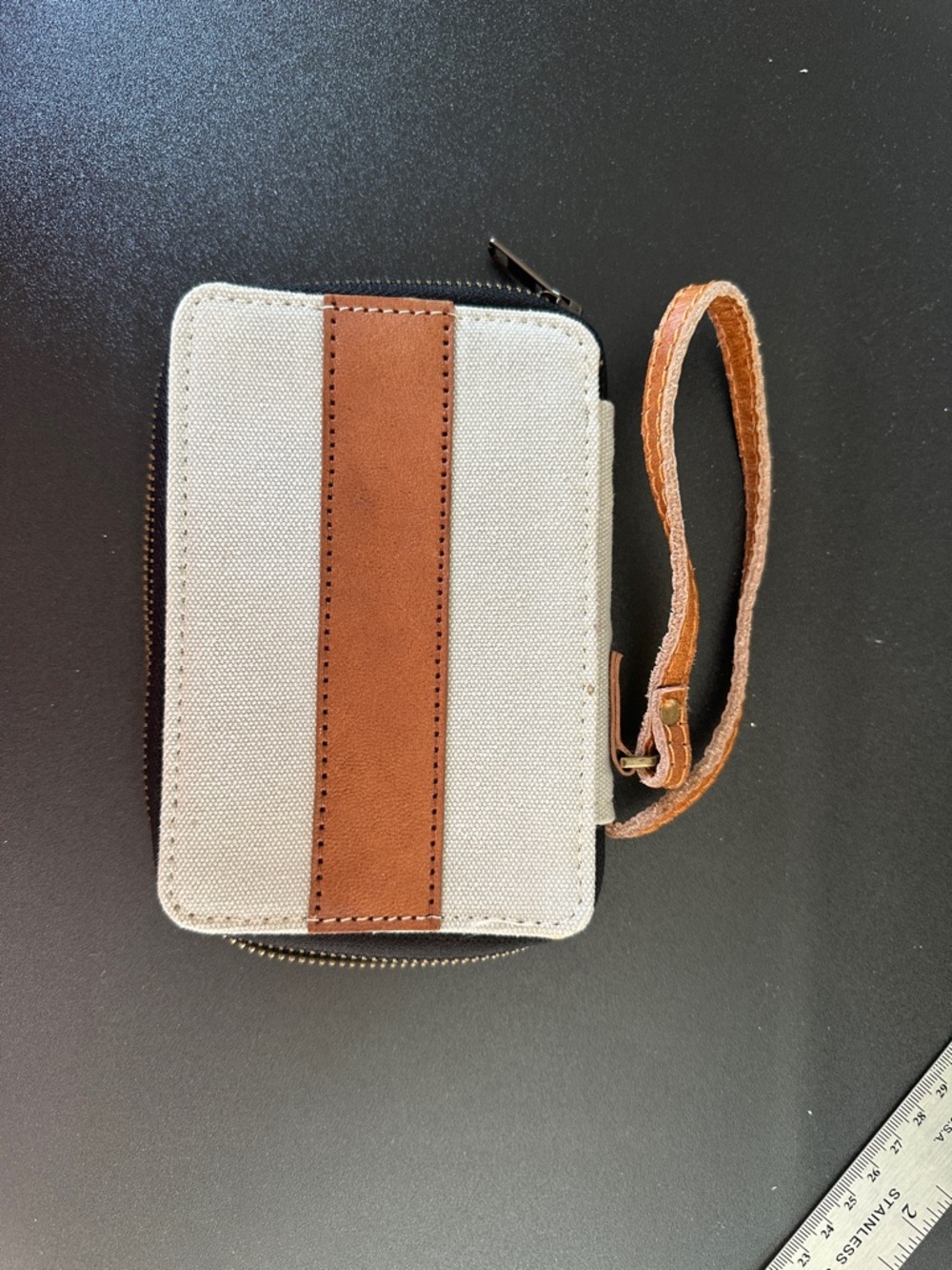 Mona B Canvas and Leather Wristlet Wallet